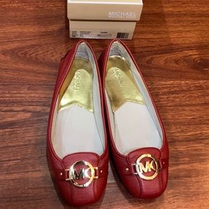 Red Leather Micheal by Micheal Kors Flats
